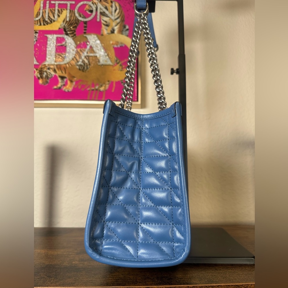 Authentic Gucci Blue Marmont Quilted Leather Chain Shoulder Tote - Picture 6 of 15